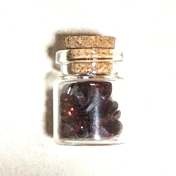 2/$20, Small Glass Bottle w/ Tiny Genuine Garnet Cabochons, January Birthstone - Picture 1 of 5